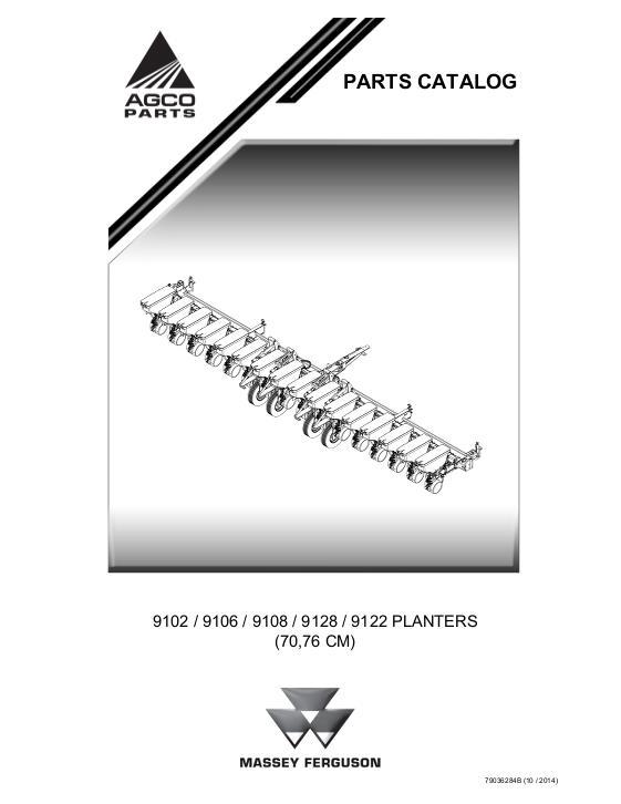 AGCO 9102 9106 9108 9128 9122 Planter (export, 70cm, 76cm) Parts Book 79036284B English