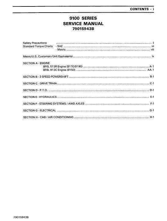 AGCO 9130 9150 9170 9190 Tractor (packet) Service Manual 79015943B English