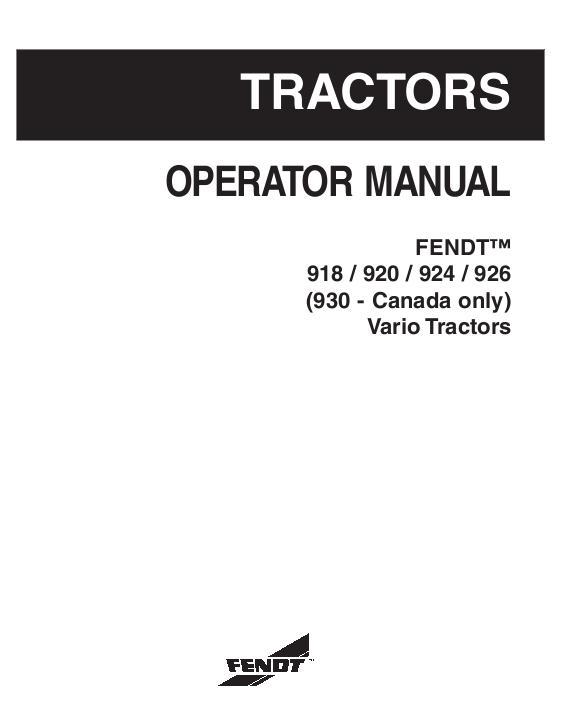 AGCO 918 920 924 926 930 (Canada) Vario Tractor Operator Manual 72454324 English