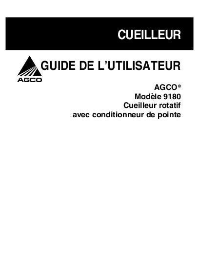 AGCO 9180 Adv. Roll Cond. Operator Manual 700729339A French 1 AGCO 9180 Adv. Roll Cond. Operator Manual 700729339A French