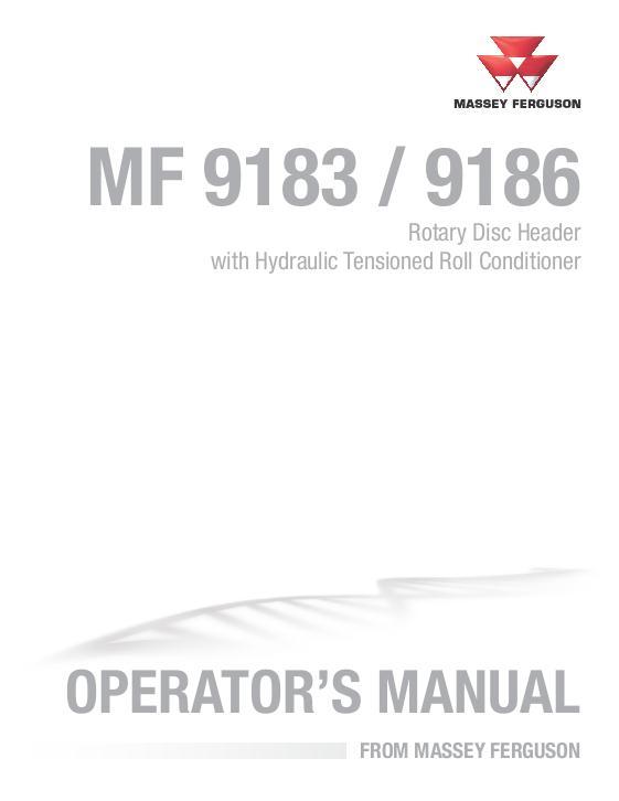 AGCO 9183 9186 Rotary Disc Header (roll conditioner, hydr. tension) Operator Manual 700741011B English
