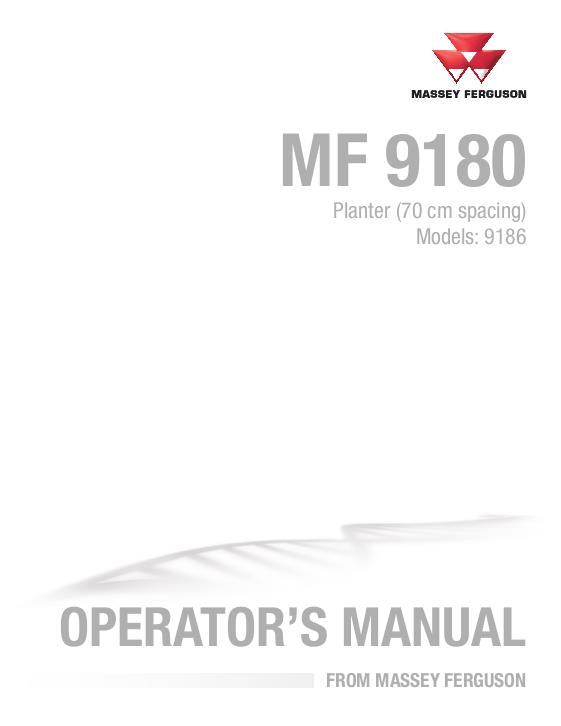 AGCO 9186 Planter (70cm spacing) Operator Manual 700743675B English 1 AGCO 9186 Planter (70cm spacing) Operator Manual 700743675B English