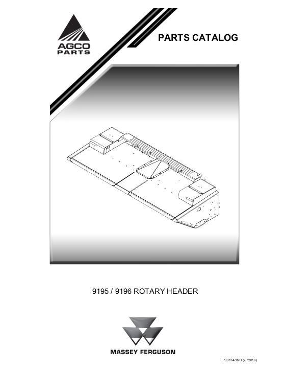 AGCO 9195 9196 Rotary Disc Header Parts Book 700734782D English