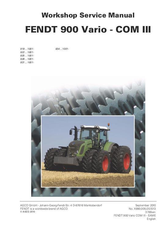 AGCO 922 924 927 930 933 936 Tractor (com 3, tier 3) Service Manual 72604460 English