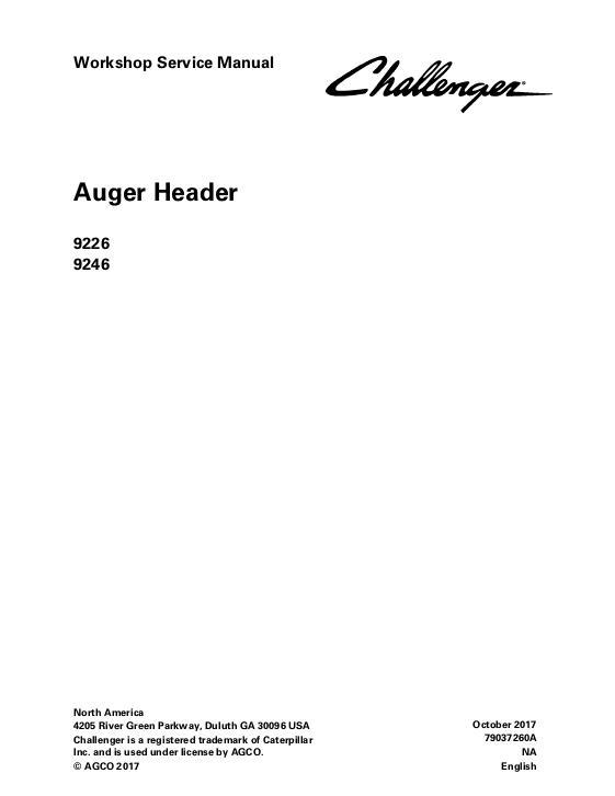 AGCO 9226 9246 Auger Header Service Manual 79037260A English
