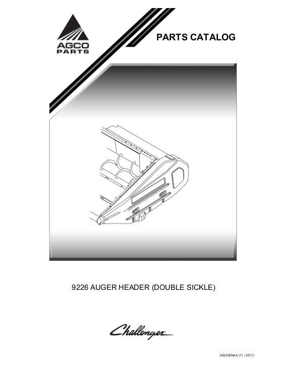 AGCO 9226 Auger Header (double sickle) Parts Book 652202NAA English