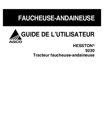 AGCO 9230 Windrower Tractor Operator Manual 700727299E French