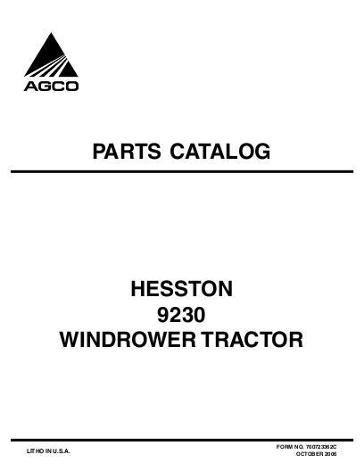 AGCO 9230 Windrower Tractor Parts Book 700723362C English