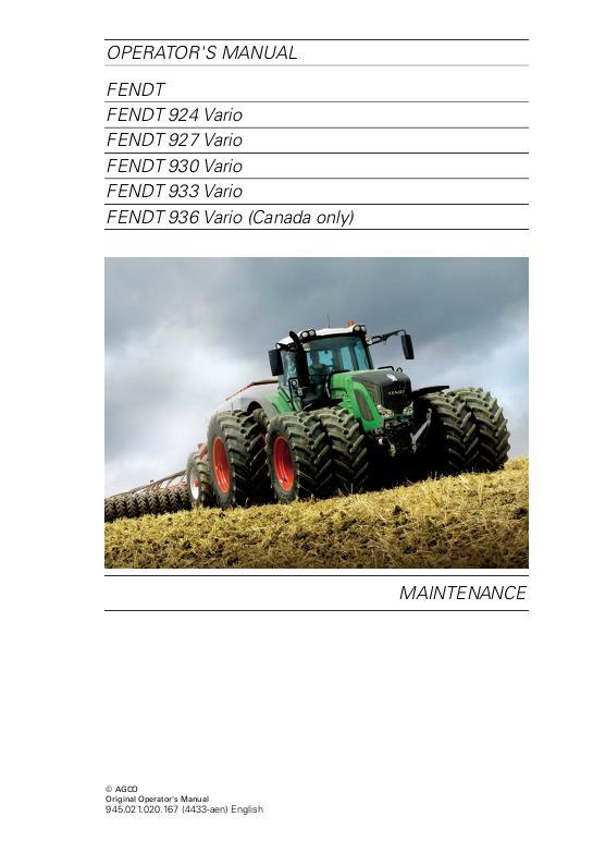 AGCO 924 927 930 933 936 Tractor (No Am, com 3b, maintenance) Operator Manual 72618200 English 1 AGCO 924 927 930 933 936 Tractor (No Am, com 3b, maintenance) Operator Manual 72618200 English
