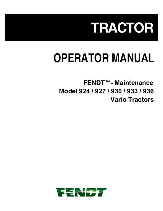 AGCO 924 927 930 933 936 Tractor (No Am, com 3b, operation) Operator Manual 72609782 English