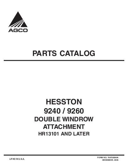 AGCO 9240 9260 Double Windrower Attachment (eff sn HR13101) Parts Book 700728390A English