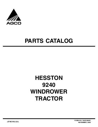 AGCO 9240 Windrower Tractor Parts Book 700723382C English