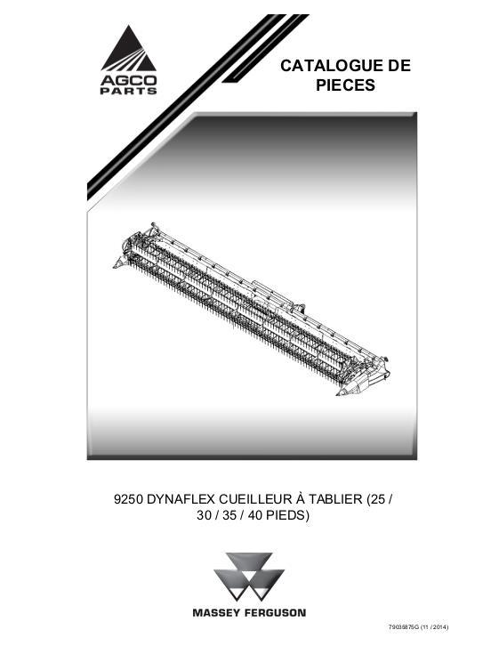 AGCO 9250 DynaFlex Draper Header (25, 30, 35, 40 foot) Parts Book 79035875G French