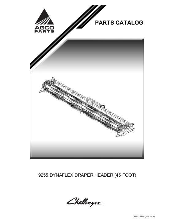 AGCO 9255 DynaFlex Draper Header (45 ft only) Parts Book 652221NAA English