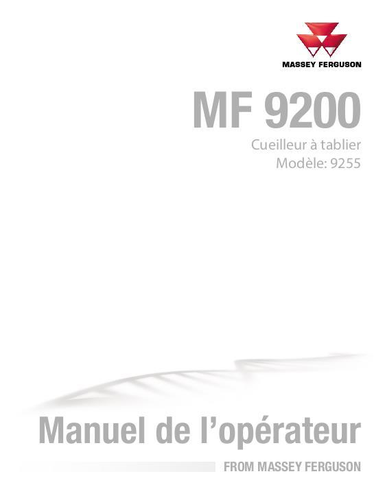 AGCO 9255 DynaFlex Draper Header Operator Manual ACW902952B French