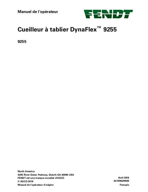 AGCO 9255 DynaFlex Draper Header Operator Manual ACW902993B French 1 AGCO 9255 DynaFlex Draper Header Operator Manual ACW902993B French