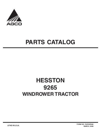 AGCO 9265 Windrower Tractor Parts Book 700728788A English