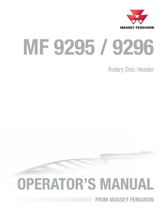 AGCO 9295 9296 Rotary Disc Header Operator Manual 700750701B English 1 AGCO 9295 9296 Rotary Disc Header Operator Manual 700750701B English