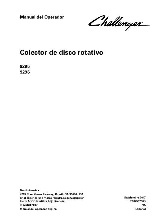 AGCO 9295 9296 Rotary Disc Header Operator Manual 700750706B Spanish 1 AGCO 9295 9296 Rotary Disc Header Operator Manual 700750706B Spanish