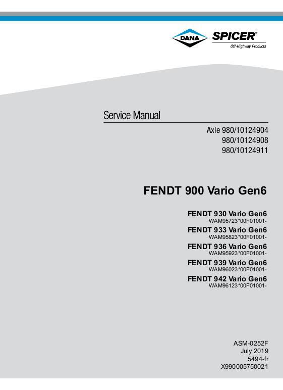 AGCO 930 933 936 939 942 (Gen6) Dana 980 Front Axle (section) Service Manual 72657791 French