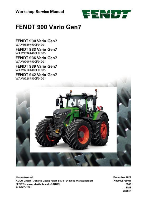 AGCO 930 933 936 939 942 Gen7 Tractor (packet) Service Manual 72666888 English