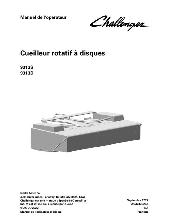 AGCO 9313S 9313D Rotary Disc Header Operator Manual ACX243026A French 1 AGCO 9313S 9313D Rotary Disc Header Operator Manual ACX243026A French