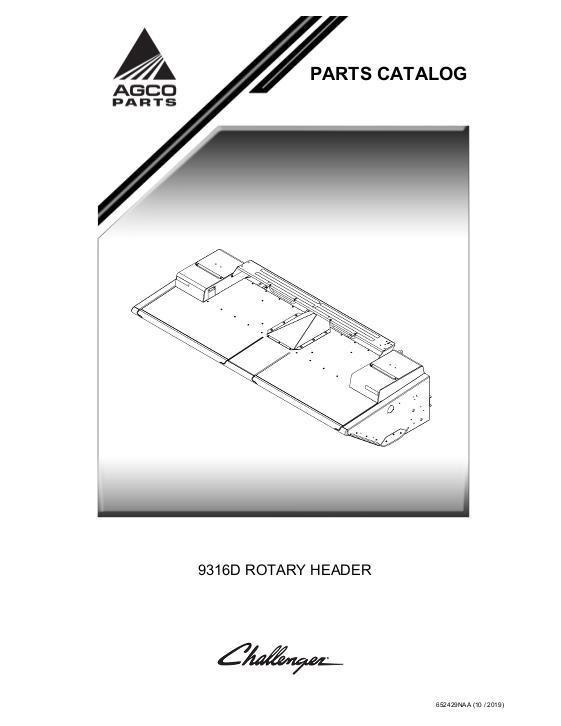 AGCO 9316D Rotary Header Parts Book 652429NAA English