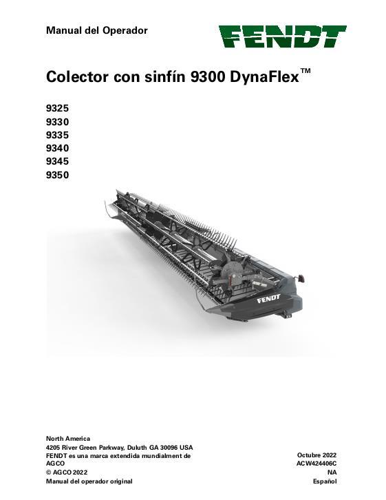 AGCO 9325 9330 9335 9340 9345 9350 DynaFlex Draper Header Operator Manual ACW424406C Spanish 1 AGCO 9325 9330 9335 9340 9345 9350 DynaFlex Draper Header Operator Manual ACW424406C Spanish