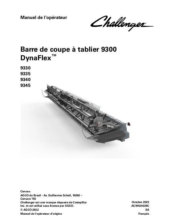 AGCO 9330 9335 9340 9345 DynaFlex Draper Head Operator Manual ACW424339C French 1 AGCO 9330 9335 9340 9345 DynaFlex Draper Head Operator Manual ACW424339C French