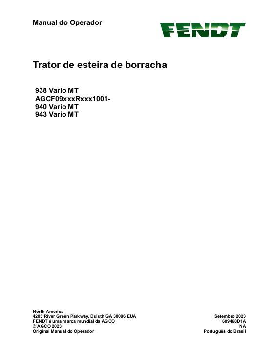 AGCO 938 Vario MT 940 Vario MT 943 Vario MT Non-CE Operator Manual 609468D1A Portuguese 1 AGCO 938 Vario MT 940 Vario MT 943 Vario MT Non-CE Operator Manual 609468D1A Portuguese