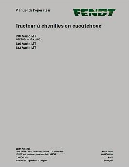 AGCO 938 Vario MT 940 Vario MT 943 Vario MT Tractor (CE) Operator Manual 608956D1A French