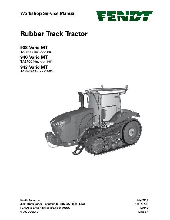 AGCO 938 Vario MT 940 Vario MT 943 Vario MT Tractor (packet) Service Manual 79037272B English