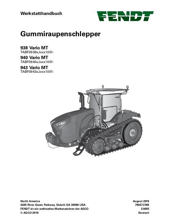 AGCO 938 Vario MT 940 Vario MT 943 Vario MT Tractor (packet) Service Manual 79037274B German
