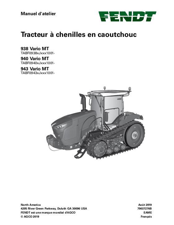AGCO 938 Vario MT 940 Vario MT 943 Vario MT Tractor (packet) Service Manual 79037276B French