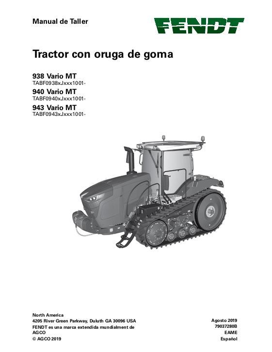 AGCO 938 Vario MT 940 Vario MT 943 Vario MT Tractor (packet) Service Manual 79037280B Spanish