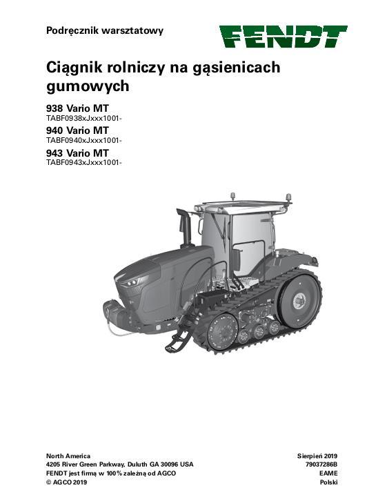 AGCO 938 Vario MT 940 Vario MT 943 Vario MT Tractor (packet) Service Manual 79037286B Polish