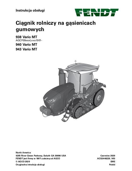 AGCO 938 Vario MT 940 Vario MT 943 Vario MT Tractor (stage V) Operator Manual ACX2448220 Polish 1 AGCO 938 Vario MT 940 Vario MT 943 Vario MT Tractor (stage V) Operator Manual ACX2448220 Polish