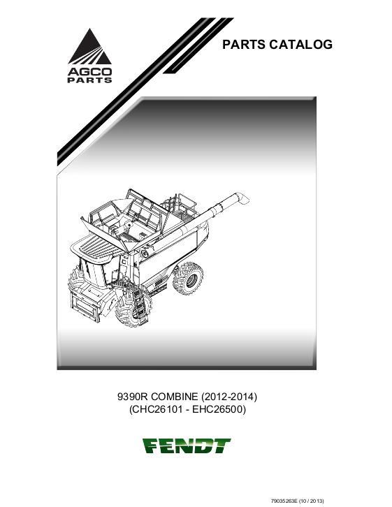 AGCO 9390R Combine (Class 6, eff sn CHC26101 - EHC26500, 2012-14) Parts Book 79035263E English