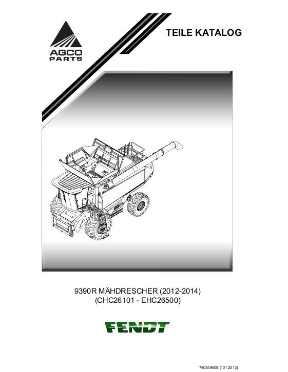 AGCO 9390R Combine (eff sn CHC26101-EHC26500, 2012-14, CE) Parts Book 79035960E German
