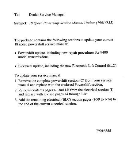 AGCO 9400 9600, 6100 Serie Powershift-Electrical Update (supplement) Service Manual 79016855 English