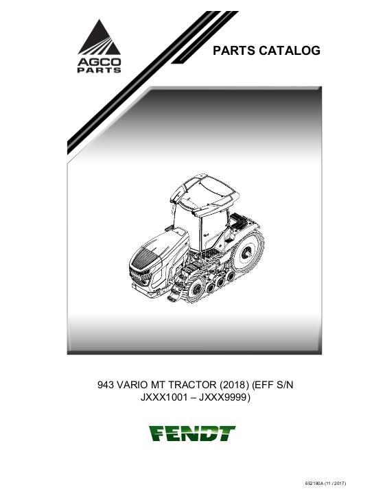 AGCO 943 Vario MT Tractor (sn Jxxx1001 - Jxxx9999) Parts Book 652180A English