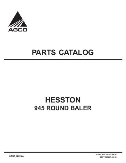 AGCO 945 Round Baler Parts Book 700722657B English