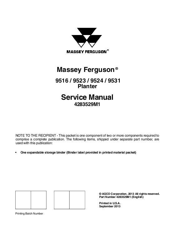AGCO 9516 9523 9524 9531 Planter (packet) Service Manual 4283529M1 English