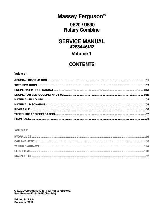 AGCO 9520 9530 Combine (packet) Service Manual 4283446M2 English