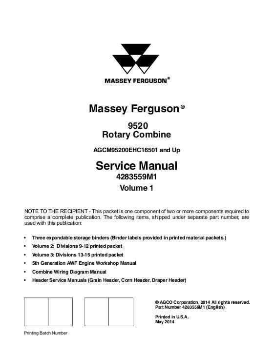 AGCO 9520 Combine (packet) Service Manual 4283559M1 English