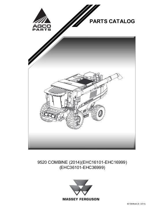 AGCO 9520 Combine (tier 4 final, eff sn EHCxx501, 2014) Parts Book 651994NAA English