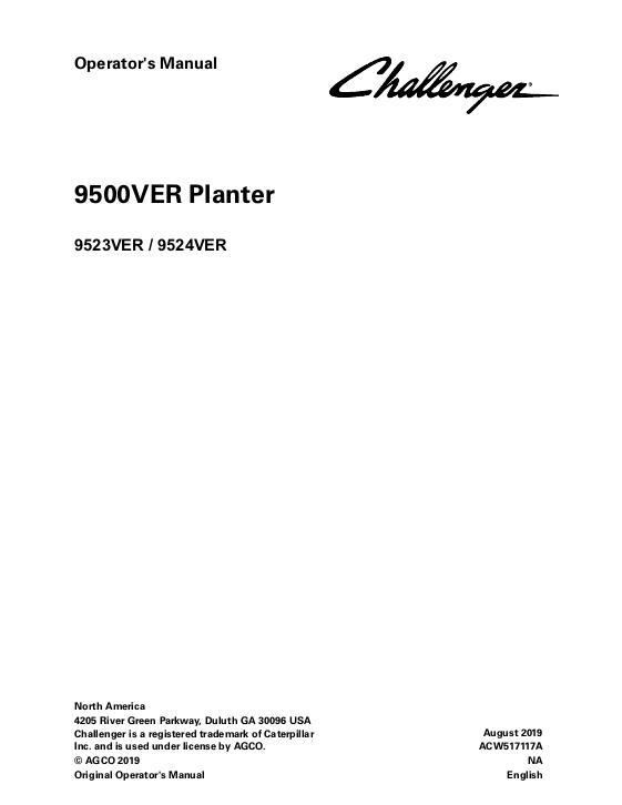 AGCO 9523VER 9524VER Planter Operator Manual ACW517117A English 1 AGCO 9523VER 9524VER Planter Operator Manual ACW517117A English