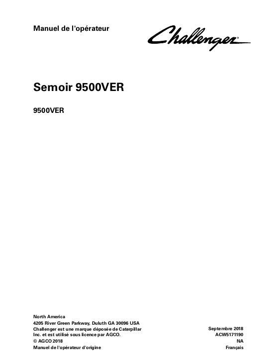 AGCO 9523VER 9524VER Planter Operator Manual ACW5171190 French 1 AGCO 9523VER 9524VER Planter Operator Manual ACW5171190 French