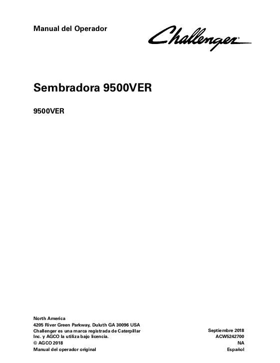 AGCO 9523VER 9524VER Planter Operator Manual ACW5242700 Spanish 1 AGCO 9523VER 9524VER Planter Operator Manual ACW5242700 Spanish