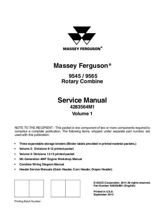 AGCO 9545 9565 Rotary Combine (packet) Service Manual 4283564M1 English